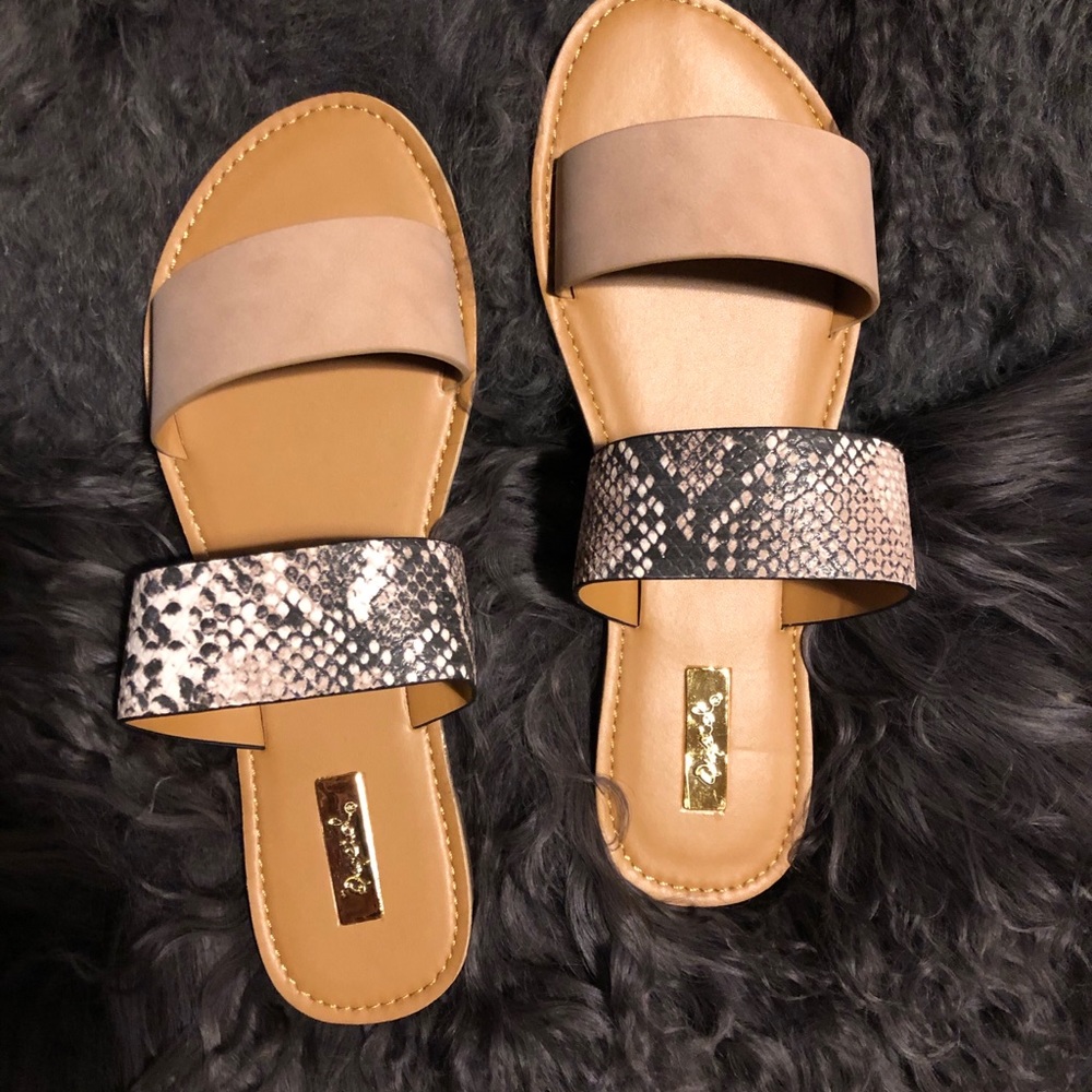 Blush/snakeskin sandals